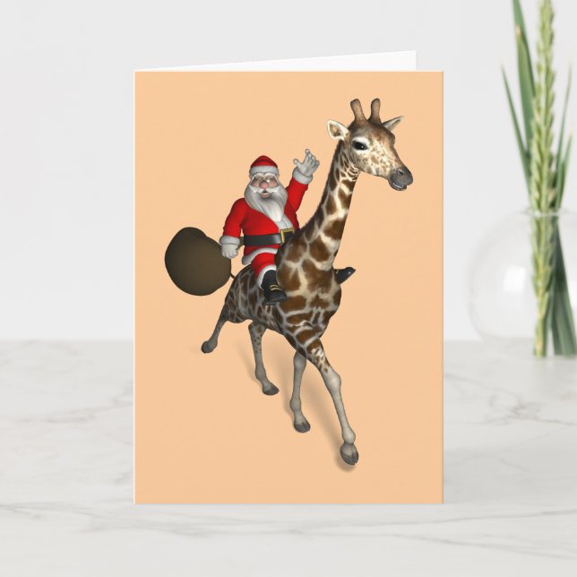 Cartes Pour Fêtes Annuelles Cheery Santa Claus Ride A Giraffe (Devant)