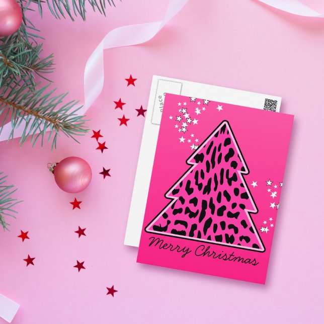 Cartes Pour Fêtes Annuelles Cheetah Leopard rose Arbre de Noël (Créateur téléchargé)