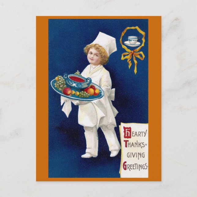 Cartes Pour Fêtes Annuelles Chef avec la soupière du thanksgiving de soupe et (Devant)