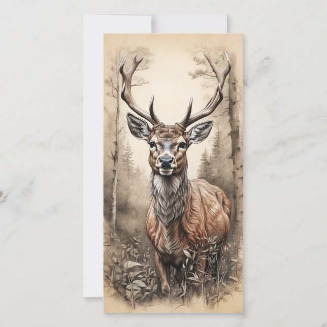 Cartes Pour Fêtes Annuelles Chef-D'Oeuvre Cerf Dans La Forêt (Devant)