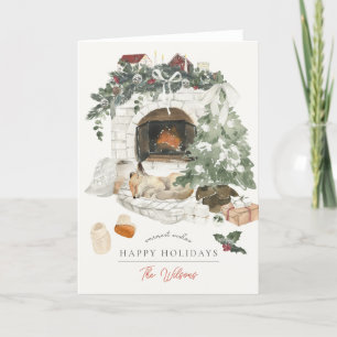 Cartes Pour Fêtes Annuelles Cheminée confortable Arbre de Noël Fox Aquarelle