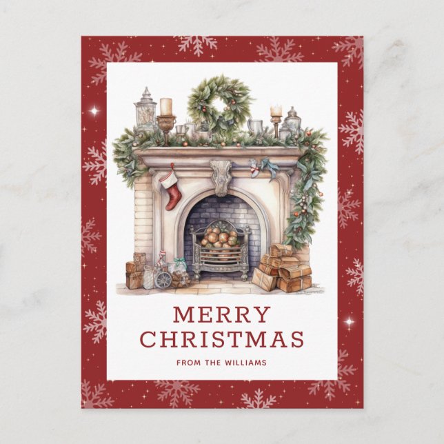 Cartes Pour Fêtes Annuelles Cheminée Courlande de Noël Garland Flocon de neige (Devant)