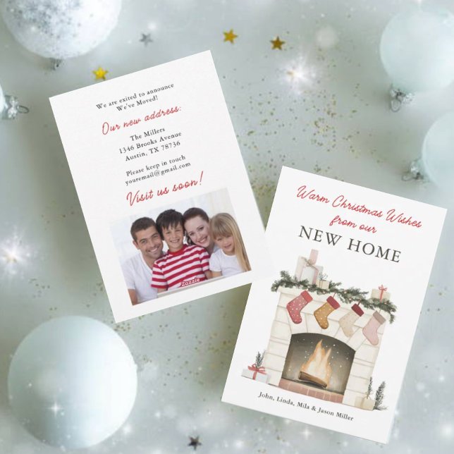 Cartes Pour Fêtes Annuelles Cheminée de Noël Photo Nouvelle maison Déménagemen (Créateur téléchargé)