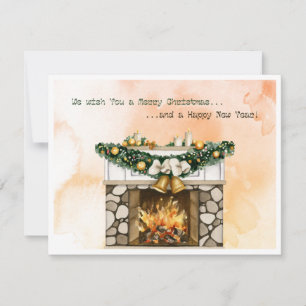 Cartes Pour Fêtes Annuelles Cheminée de Noël Watercolor