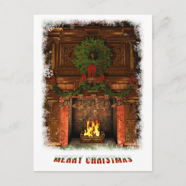 Cartes Pour Fêtes Annuelles Cheminée décorée pour Noël (Devant)