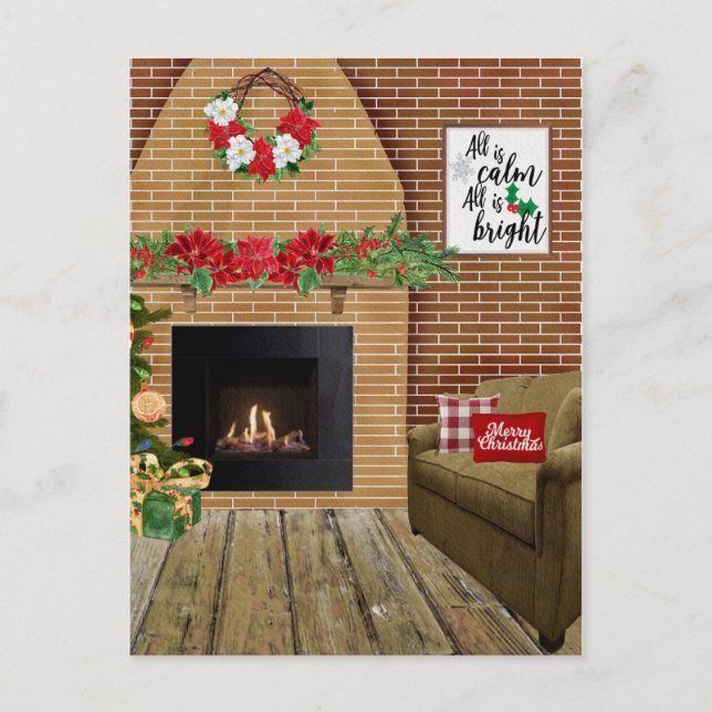 Cartes Pour Fêtes Annuelles Cheminée Tout Est Calme Tout Est Lumineux Noël (Devant)