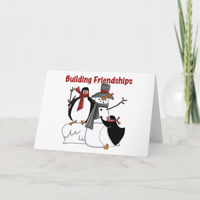 Cartes Pour Fêtes Annuelles Chemises et cadeaux Penguins Building Friendship (Devant)