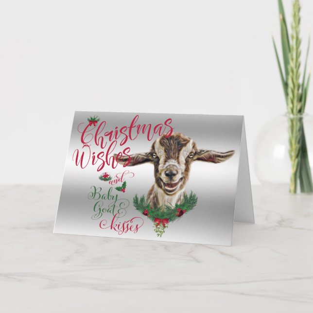 Cartes Pour Fêtes Annuelles CHÈQUE | Souhaits de Noël Bébé Chèvre Baisers Basc (Devant)