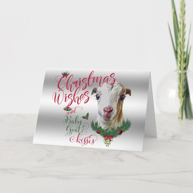 Cartes Pour Fêtes Annuelles CHÈQUE | voeux de Noël Bébé Chèvre Baisers LaManch (Devant)
