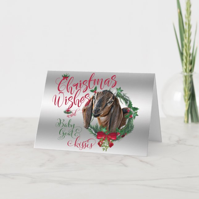 Cartes Pour Fêtes Annuelles CHÈQUE | voeux de Noël Bébé Chèvre Baisers Nubian  (Devant)