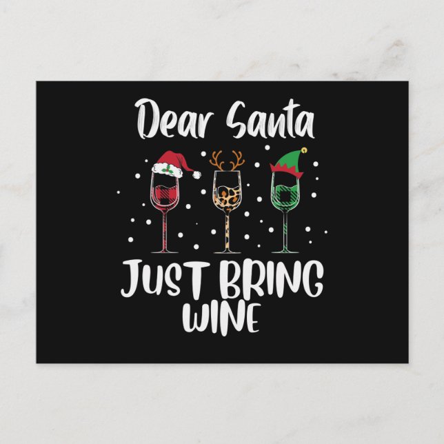 Cartes Pour Fêtes Annuelles Cher Père Noël, Apportez Du Vin Drôle (Devant)