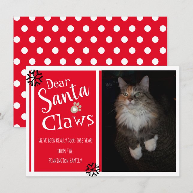 Cartes Pour Fêtes Annuelles Cher Père Noël Claws Fun Cat Photo (Devant / Derrière)