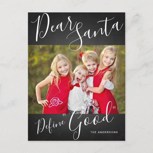 Cartes Pour Fêtes Annuelles Cher Père Noël définissent la bonne photo de Noël (Devant)