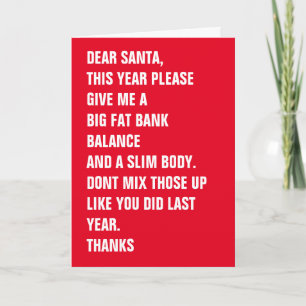 Cartes Pour Fêtes Annuelles Cher Père Noël Flat Bank Balance Corps mince