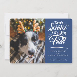 Cartes Pour Fêtes Annuelles Cher Père Noël J'ai essayé chien photo fun Noël