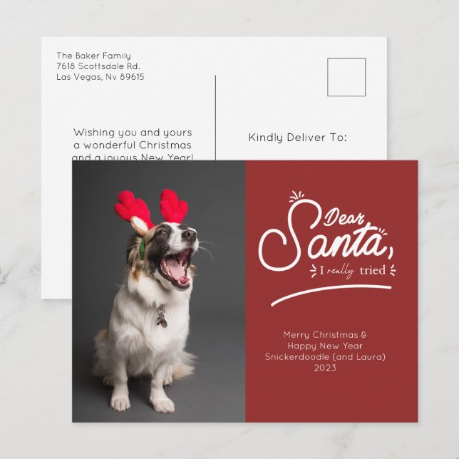 Cartes Pour Fêtes Annuelles Cher Père Noël, J'Ai Vraiment Essayé La Photo (Devant / Derrière)