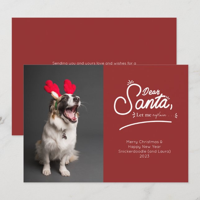 Cartes Pour Fêtes Annuelles Cher Père Noël, laissez-moi expliquer la photo (Devant / Derrière)