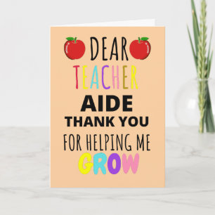 Cartes Pour Fêtes Annuelles Cher professeur aide Merci pour m'aider à grandir