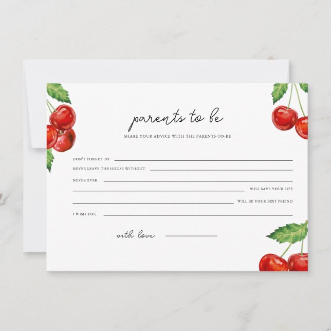 Cartes Pour Fêtes Annuelles Cherry en haut Baby shower Conseils aux parents (Devant)