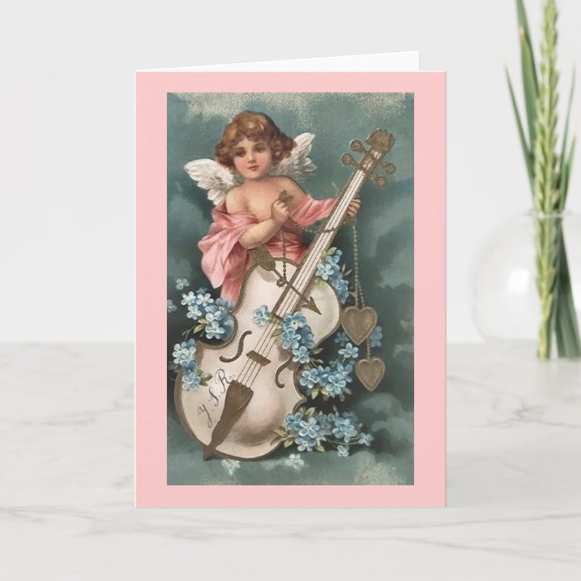 Cartes Pour Fêtes Annuelles Cherub avec Violon (Devant)