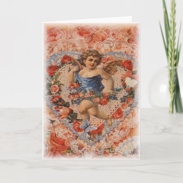 Cartes Pour Fêtes Annuelles Cherub victorien avec Coeurs et dentelle (Devant)