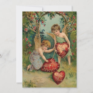Cartes Pour Fêtes Annuelles Cherubs vintages Valentines Avec Coeurs