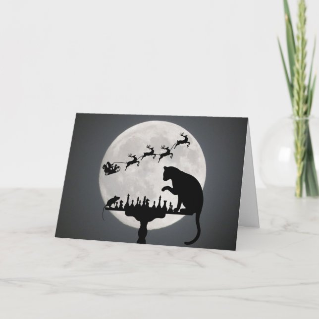 Cartes Pour Fêtes Annuelles Chess Père Noël Pleine lune Chat et jeu de souris  (Devant)