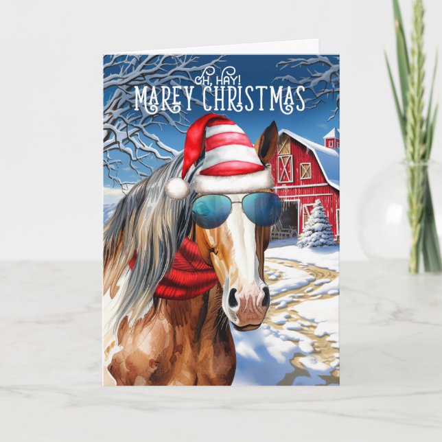 Cartes Pour Fêtes Annuelles Chestnut Paint Horse drôle MAREy Noël (Devant)
