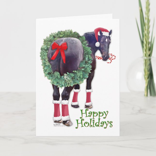 Cartes Pour Fêtes Annuelles Cheval à bascule Percheron de Noël (Devant)