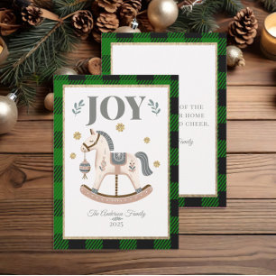 Cartes Pour Fêtes Annuelles Cheval à bascule vintage plaid vert Buffalo Joie