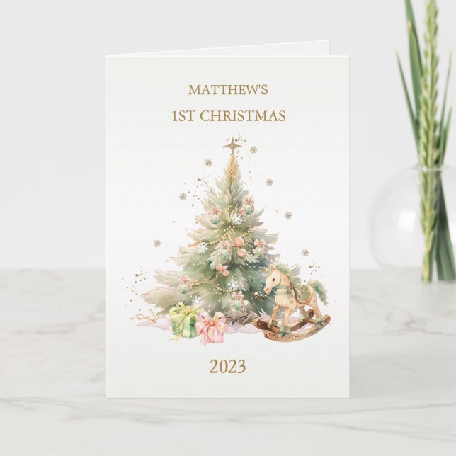 Cartes Pour Fêtes Annuelles Cheval à rocher Pine Baby 1er Noël (Devant)