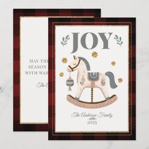 Cartes Pour Fêtes Annuelles Cheval à roches vintage Red Plaid Heirloom Joy