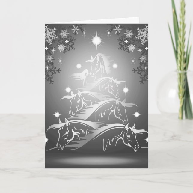 Cartes Pour Fêtes Annuelles Cheval Arbre de Noël en Gris Gunmetal (Devant)