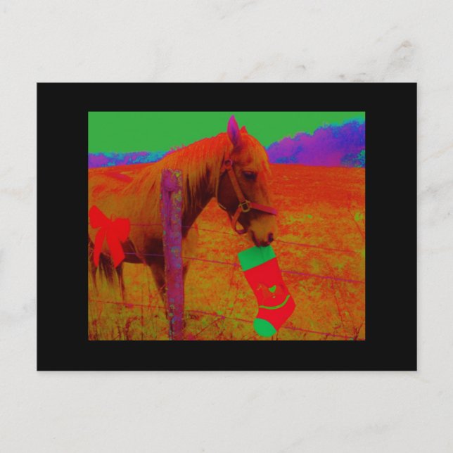 Cartes Pour Fêtes Annuelles Cheval arc-en-ciel de Noël (Devant)