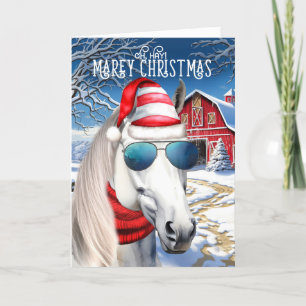 Cartes Pour Fêtes Annuelles Cheval blanc Arabe amusant MAREy Noël