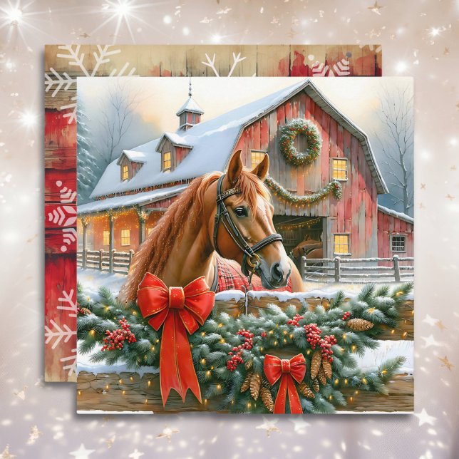 Cartes Pour Fêtes Annuelles Cheval Brown, vaches et cornes Noël rustique (Créateur téléchargé)