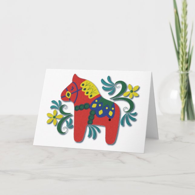 Cartes Pour Fêtes Annuelles Cheval coloré de Dala de Suédois - masquez à (Devant)