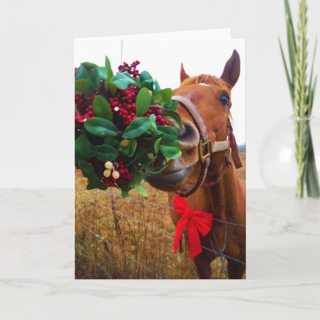 Cartes Pour Fêtes Annuelles Cheval de baiser sous Mistletoe (Devant)