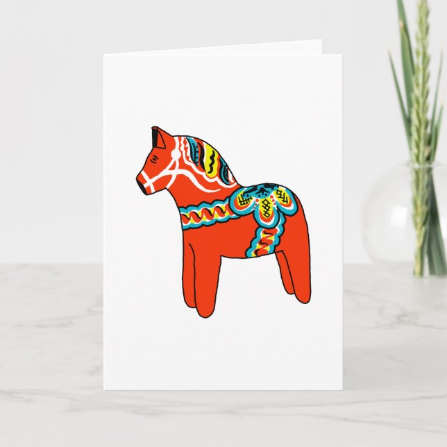 Cartes Pour Fêtes Annuelles Cheval de Dala Rouge (Devant)