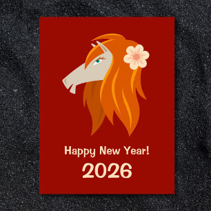 Cartes Pour Fêtes Annuelles Cheval de feu chinois du Nouvel An 2026 Zodiac