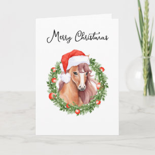 Cartes Pour Fêtes Annuelles Cheval de Noël à l'aquarelle Photo et texte person