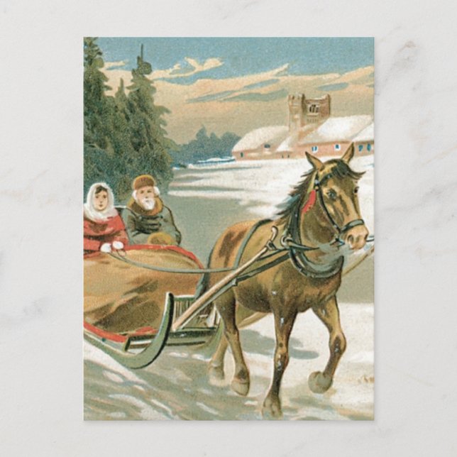 Cartes Pour Fêtes Annuelles Cheval de Noël et Sleigh (Devant)