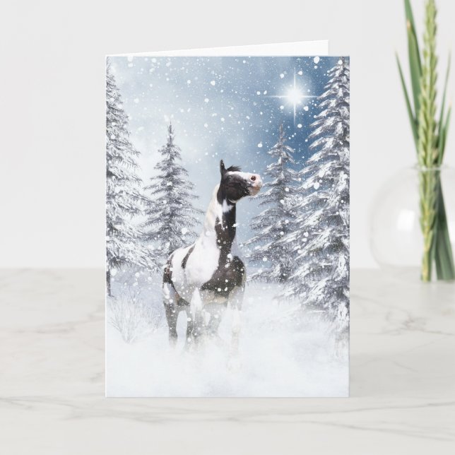 Cartes Pour Fêtes Annuelles Cheval de pinto d'hiver (Devant)