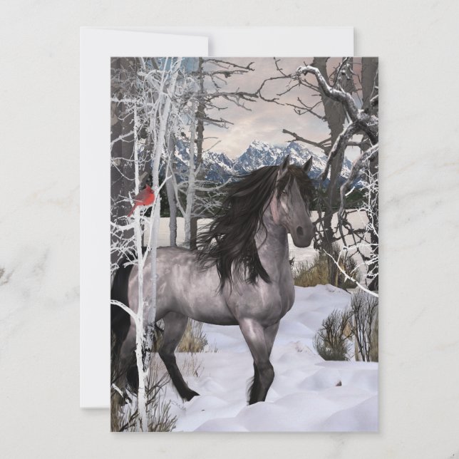 Cartes Pour Fêtes Annuelles Cheval des vœux d'hiver 2024 (Devant)