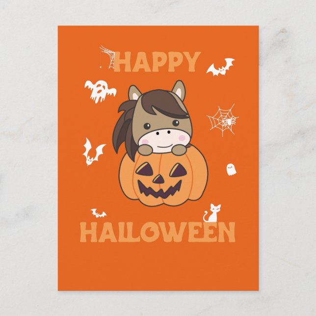 Cartes Pour Fêtes Annuelles Cheval En Chevaux Doux Citrouille Joyeux Halloween (Devant)