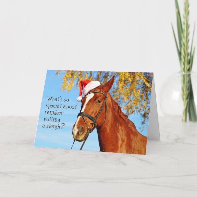Cartes Pour Fêtes Annuelles Cheval Equine Santa Chapeau Funny Christmas Card (Devant)
