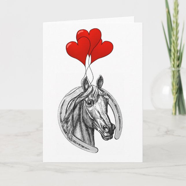 Cartes Pour Fêtes Annuelles Cheval et Coeurs Saint Valentin (Devant)