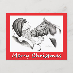 Cartes Pour Fêtes Annuelles Cheval et Saanta Claus de Noël