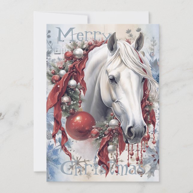 Cartes Pour Fêtes Annuelles Cheval hiver Aquarelle de Noël (Devant)