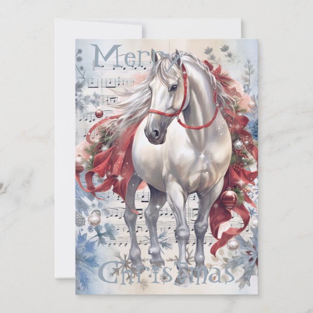 Cartes Pour Fêtes Annuelles Cheval hiver Aquarelle de Noël (Devant)